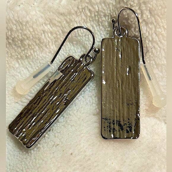 Abstract Art inspired stainless steel post earrings. Ocean sunset colors. - Picture 2 of 2